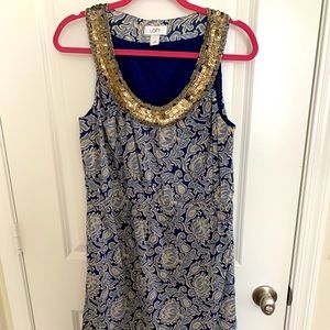 LOFT Blue/Cream Sleeveless Dress Size 10